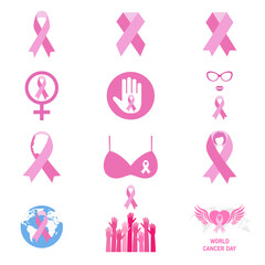 Illustration Set Of Breast Cancer Awareness Labels On White Background