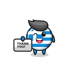 the mascot of the greece flag holding a banner that says thank you