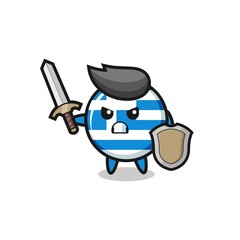 cute greece flag soldier fighting with sword and shield