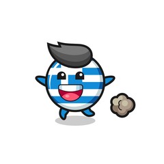 the happy greece flag cartoon with running pose