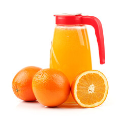 Full Jug of orange juice on white background 