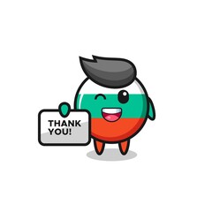 the mascot of the bulgaria flag badge holding a banner that says thank you
