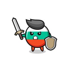 cute bulgaria flag badge soldier fighting with sword and shield