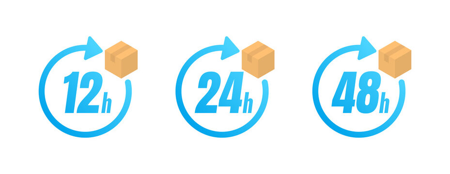 12, 24 and 48 Hour Delivery Shipping Flat Vector Icon Set	