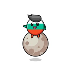 illustration of bulgaria flag badge cartoon sitting on the moon
