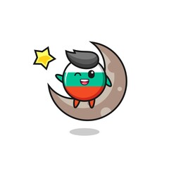 Fototapeta premium illustration of bulgaria flag badge cartoon sitting on the half moon