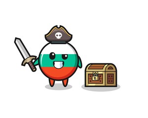 the bulgaria flag badge pirate character holding sword beside a treasure box