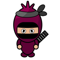 vector cartoon cute mascot character simple Shallot costume ninja with carrying katana