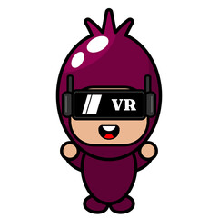 vector cartoon cute mascot character simple Shallot costume playing virtual reality