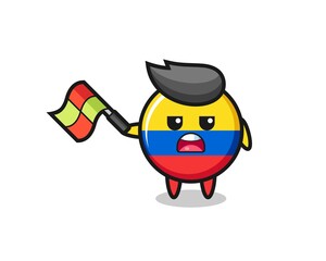colombia flag badge cartoon as the line judge hold the flag up at a 45 degree angle