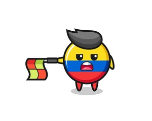 colombia flag badge character as line judge hold the flag straight horizontally