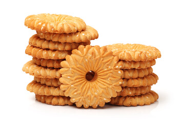 Biscuits with whole-wheat flour. Crunchy, grains  on white background