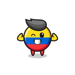 the muscular colombia flag badge character is posing showing his muscles