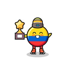 Fototapeta premium colombia flag badge cartoon as an ice skating player hold winner trophy