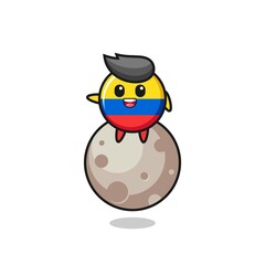 illustration of colombia flag badge cartoon sitting on the moon