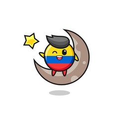 illustration of colombia flag badge cartoon sitting on the half moon