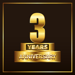 3 years anniversary logotype trophy. Gold anniversary celebration emblem design for booklet, pamphlet, magazine, brochure, poster, web, invitation or greeting card. Vector illustration