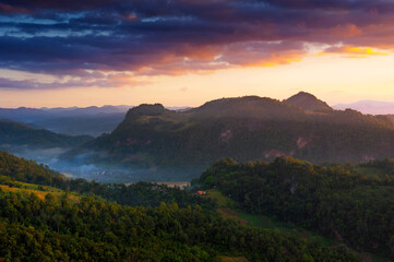 Mountain landscape and morning mist.