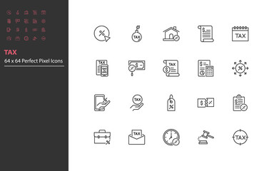 set of tax thin line icons, finance
