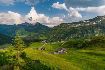 Beautiful mountain hike near Damuels along the Hochblanken ridge in Austria