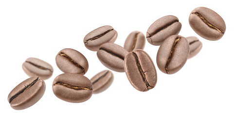 Flying delicious coffee beans, isolated on white background