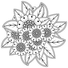 Mehndi flower for henna, mehndi, tattoo, decoration. decorative ornament in ethnic oriental style. doodle ornament. coloring book page.