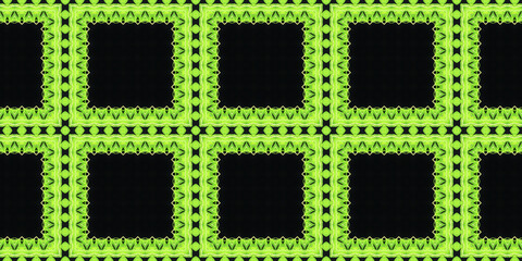 the floral pattern divides the black field into squares. Seamless pattern for luxury tile or premium wrapping paper