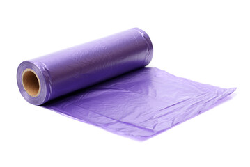 Roll of plastic garbage bags on white background