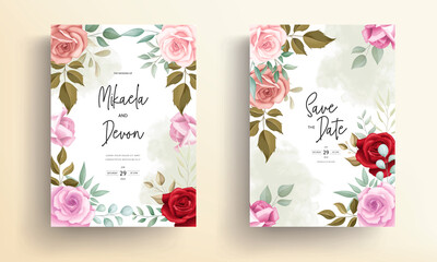 Modern wedding invitation card with beautiful flowers