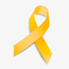 Yellow ribbon awareness Adenosarcoma, Bladder Cancer, Bone Cancer, Endometriosis, Sarcoma, Spina Bifida. Isolated on white background. Vector illustration.