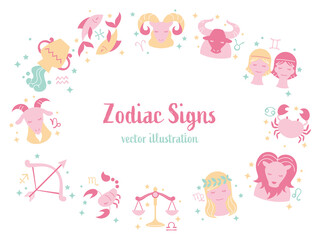 Zodiac sign frame background かわいい12星座のフレーム　背景