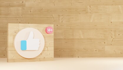Fototapeta na wymiar Like icon and logo on wooden board minimal 3d background rendering, social network sign, Premium Photos