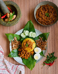 Traditional Malaysian Peranakan cuisine / Nasi Kunyit aka Turmeric Glutinous Rice / Delicious dish...