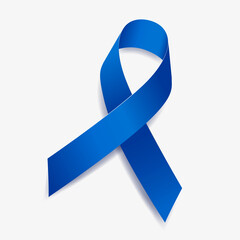 Blue ribbon awareness Arthritis, Water Safety, Bullying, Hydrocephaly, Fibrous Dysplasia, Education, Colon Cancer. Isolated on white background. Vector  illustration.