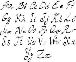 Hand drawn alphabet & number illustration & calligraphy - vector