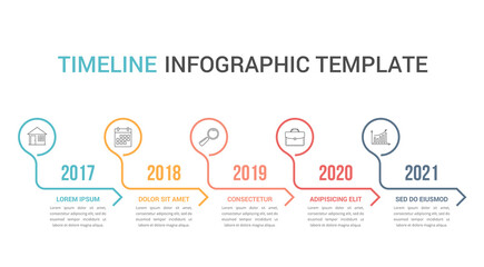 Horizontal timeline template with five arrows, infographic template