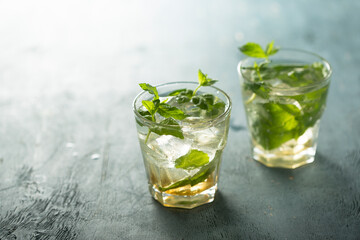 Traditional refreshing Mojito cocktail with fresh mint