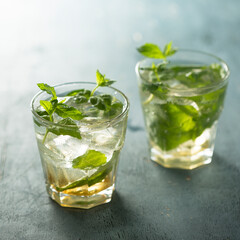 Traditional refreshing Mojito cocktail with fresh mint