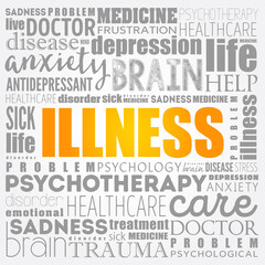 ILLNESS word cloud collage, health concept background