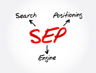 SEP - Search Engine Positioning acronym, technology concept background