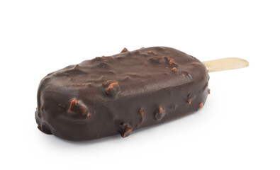 Chocolate ice cream with nuts isolated on white background