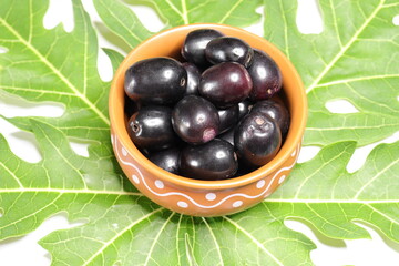 Jambolan plum or Java plum isolated on Green background