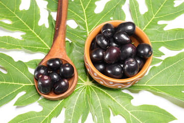 Jambolan plum or Java plum isolated on Green background