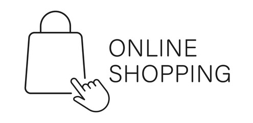 Online shopping icon with click and bag. Buy in online store concept. Vector illustration. 