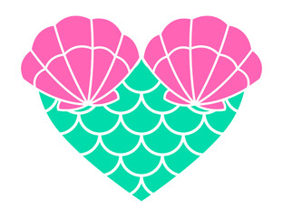 Mermaid heart. Flat design element. Vector cute illustration. Fabric textile printing