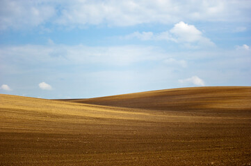 Fototapeta na wymiar A landscape of the hilly plowed field. High quality photo
