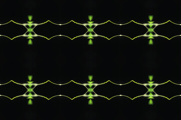 curly lines of green seamless pattern on black background