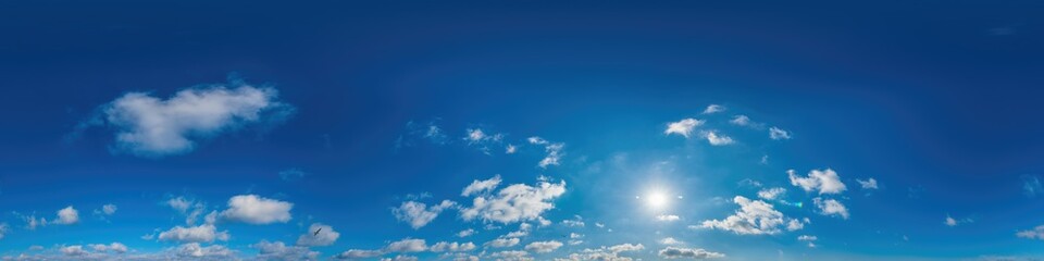 Blue sky panorama with Cirrus clouds in Seamless spherical equirectangular format. Full zenith for...