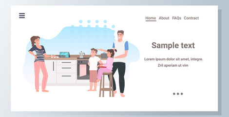 parents with children preparing food family spending time together modern kitchen interior horizontal