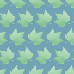 seamless pattern green maple leaves, natural background